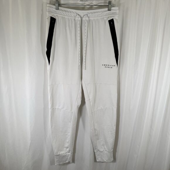 American Eagle Joggers Men's Medium White Drawstring Elastic Waist Lounge - Picture 1 of 12